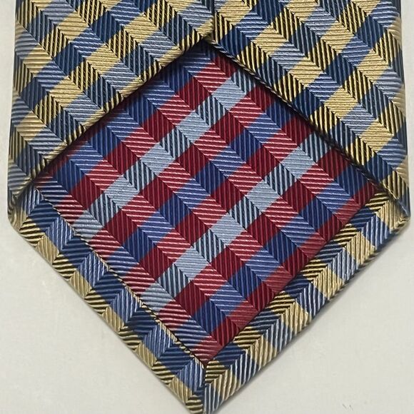 2for25 Haines & Bonner Of London Silk Handmade Tie Yellow Blue Checks Necktie - Picture 8 of 9